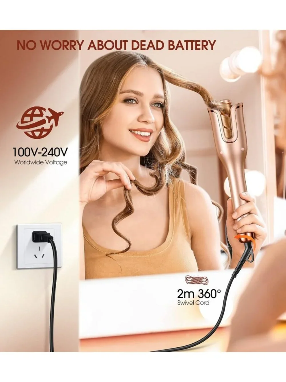 Automatic Curling Iron with 1'' Wand, 4 Temp Settings, Anti-Tangle & Auto